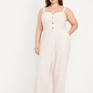 Button-Front Linen-Blend Cami Jumpsuit - NWT!